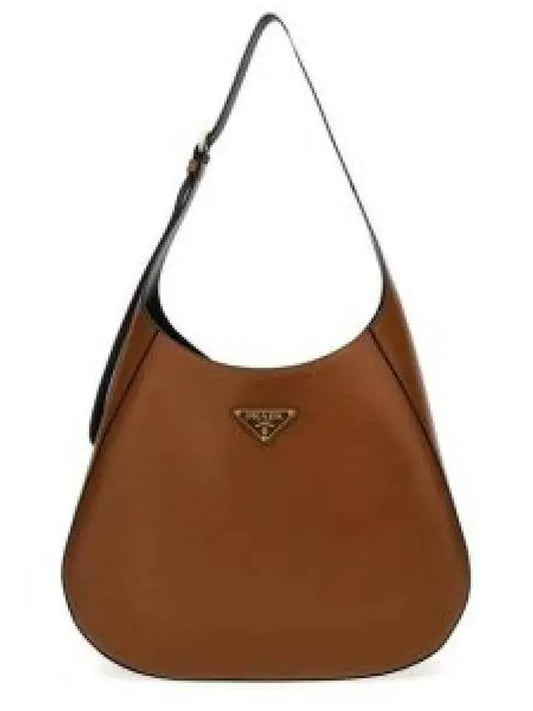 Topstitching Triangle Logo Large Leather Shoulder Bag Brown - PRADA - BALAAN 2