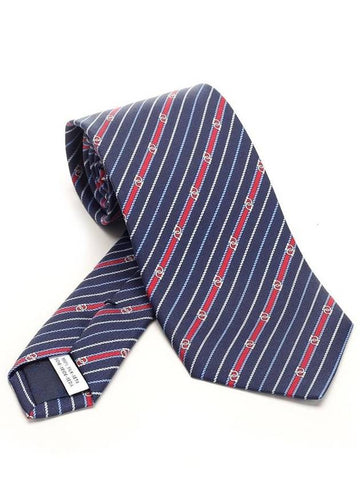 Striped Pattern Silk Tie Navy - SALVATORE FERRAGAMO - BALAAN 1