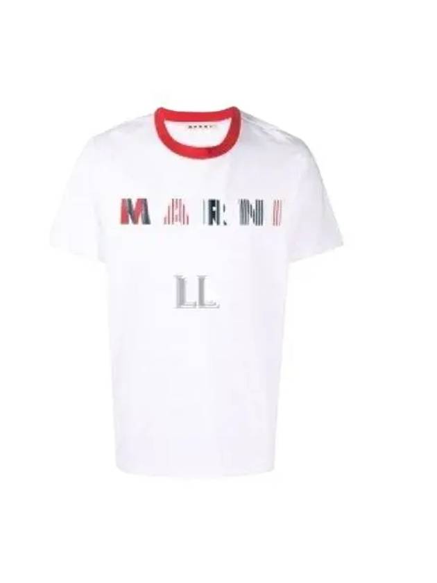 Stripe Logo Print Short Sleeve T-Shirt White - MARNI - BALAAN 2