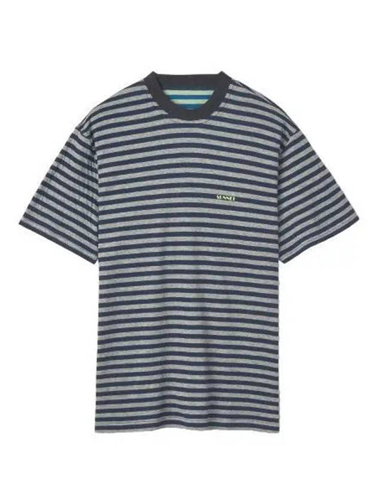 Classic Small Logo Print Reversible Striped Short Sleeve T Shirt Black Gray Tee - SUNNEI - BALAAN 1