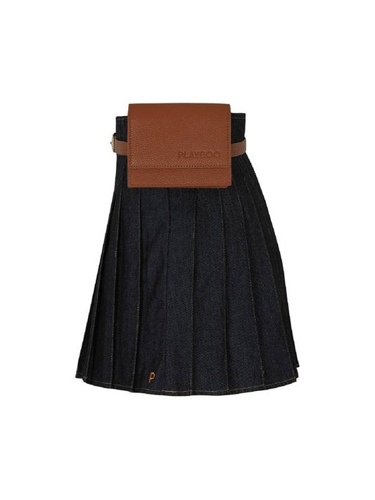 DENIM PLEATED SKIRT BELT BAG SETBlack Denim - PLAYBOO - BALAAN 2