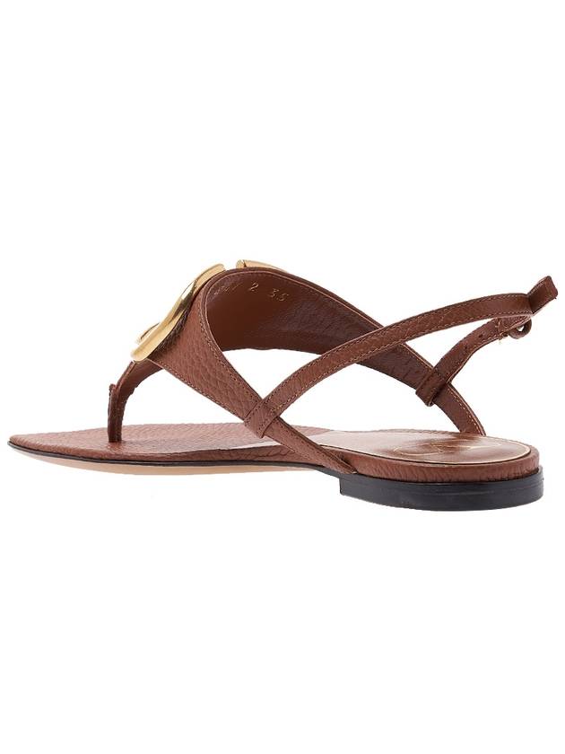 Women's V Logo Flat Sandals Brown - VALENTINO - BALAAN.