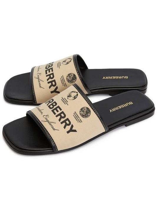 Label Print Gabardine Leather Slippers Beige - BURBERRY - BALAAN 2