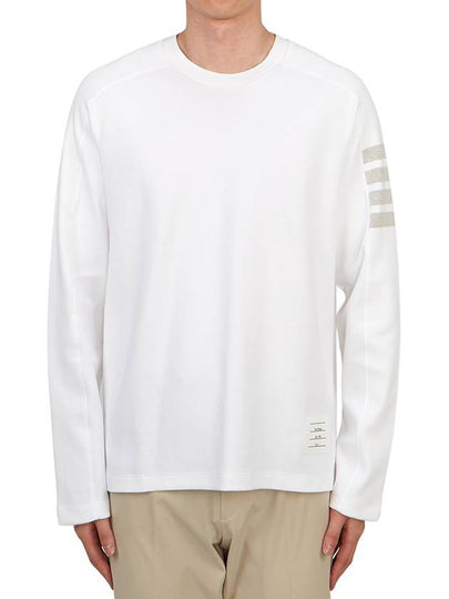 4-Bar Striped Cotton Long Sleeve T-Shirt White - THOM BROWNE - BALAAN 2