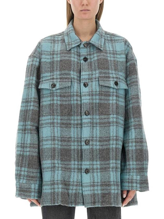 Check Pattern Oversize Wool Long Sleeve Shirt Sky Blue - AMI - BALAAN 1