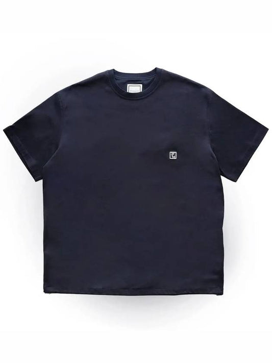 Men's WYM Metal Square Round Neck Cotton String Short Sleeve T-Shirt Navy W231TS03707N - WOOYOUNGMI - BALAAN 2