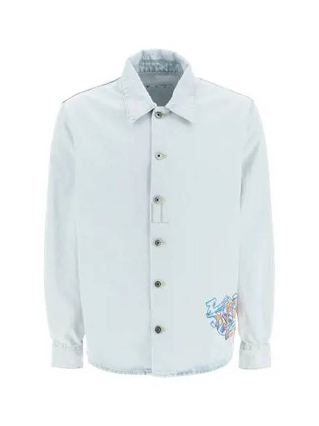 Graffiti Embroidered Button Denim Jacket Light Blue - OFF WHITE - BALAAN 2