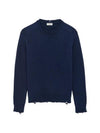 Destroyed Cotton Knit Top Blue - SAINT LAURENT - BALAAN 1