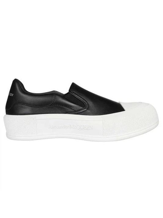 Women's Deck Plimsoll Low Top Sneakers Black White - ALEXANDER MCQUEEN - BALAAN.