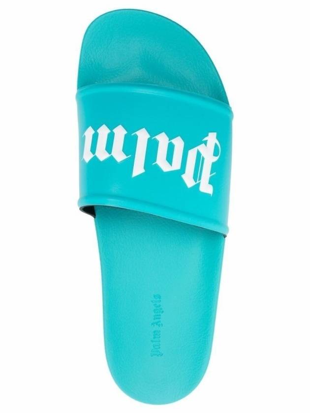 Logo Print Slippers Light Blue - PALM ANGELS - BALAAN 9