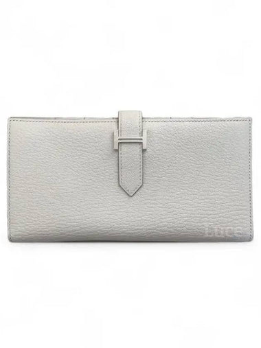 Bean leather long wallet Mizore mushroom silver cabinet - HERMES - BALAAN 1