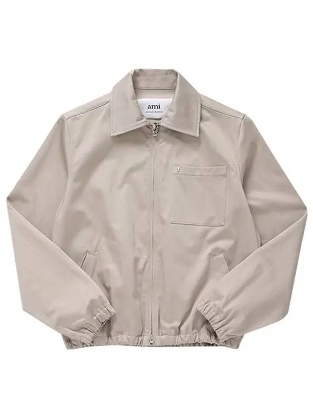 Heart Logo Zip-up Jacket Light Beige - AMI - BALAAN 4