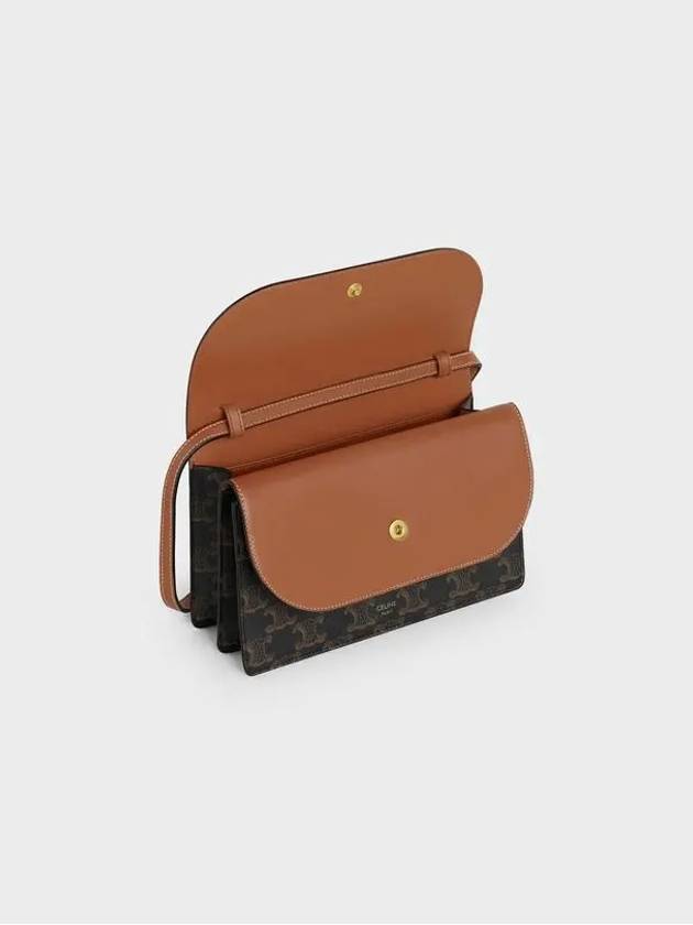 Wallet on Strap in Triomphe Canvas and Smooth Lambskin Tan - CELINE - BALAAN 4