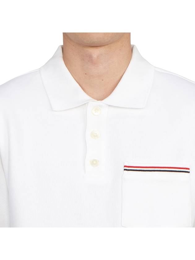 RWB Pocket Interlock Cotton Short Sleeve Polo Shirt White - THOM BROWNE - BALAAN 7