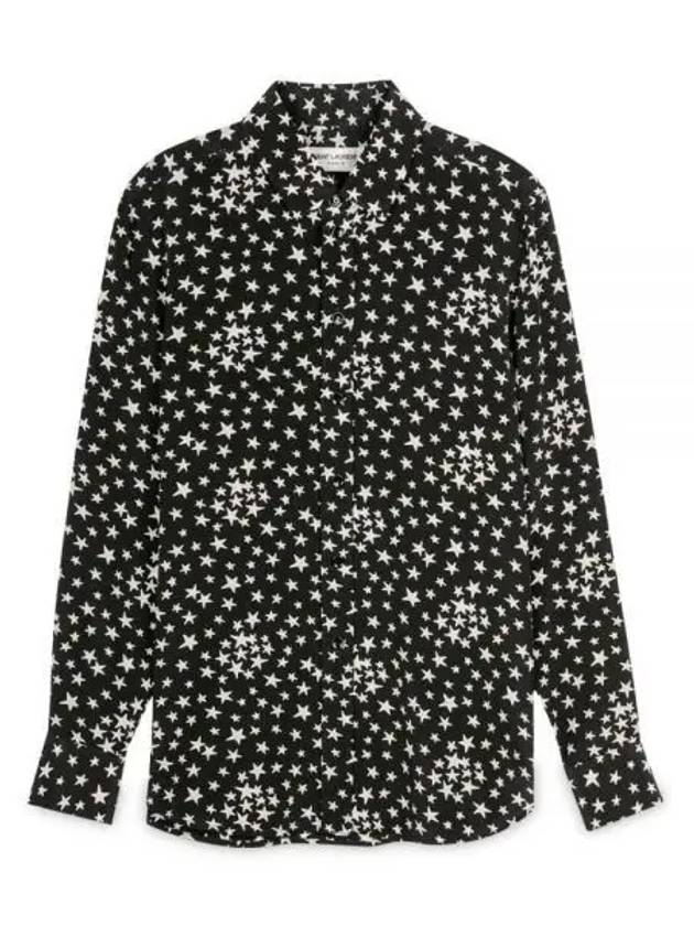 Star Print Silk Long Sleeve Shirt Black - SAINT LAURENT - BALAAN 2