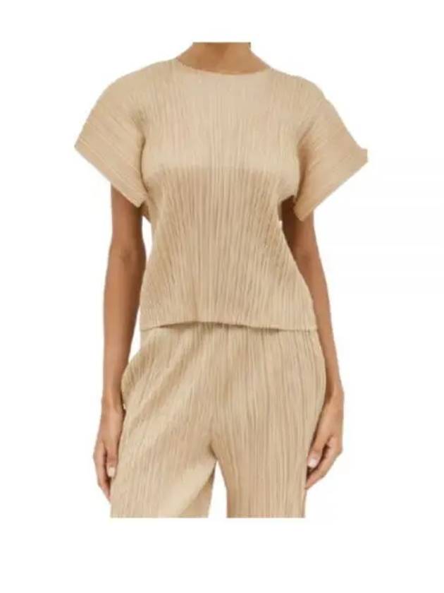 Women's Pleats Wide Short Sleeve T-Shirt Beige - ISSEY MIYAKE - BALAAN 2