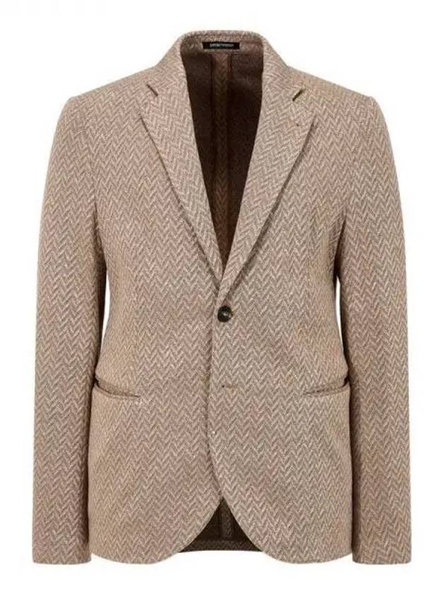 Men s linen blend chevron jacket dark beige - EMPORIO ARMANI - BALAAN 1