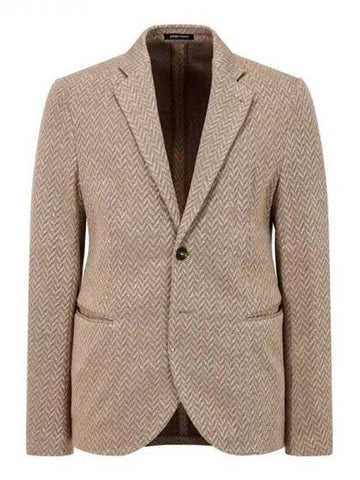 Men s Linen Blend Chevron Jacket Dark Beige - EMPORIO ARMANI - BALAAN 1