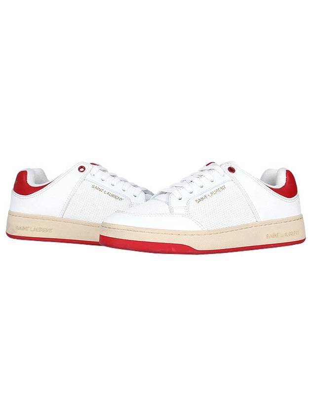 Crack Lace Up Calf Leather Low Top Sneakers White Red - SAINT LAURENT - BALAAN 2