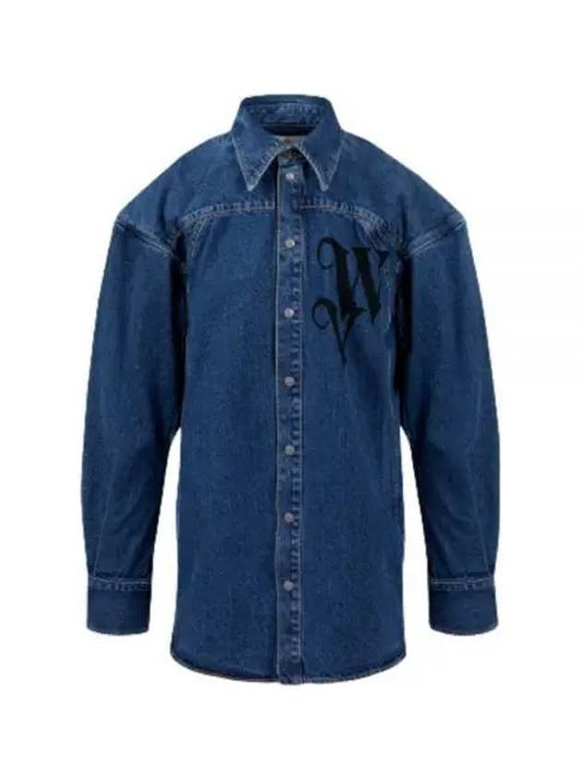 Spray Football Denim Long Sleeve Shirt Blue - VIVIENNE WESTWOOD - BALAAN 2