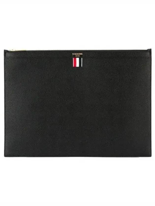 Pebble Grain Leather Large Zipper Laptop Holder Black - THOM BROWNE - BALAAN 2