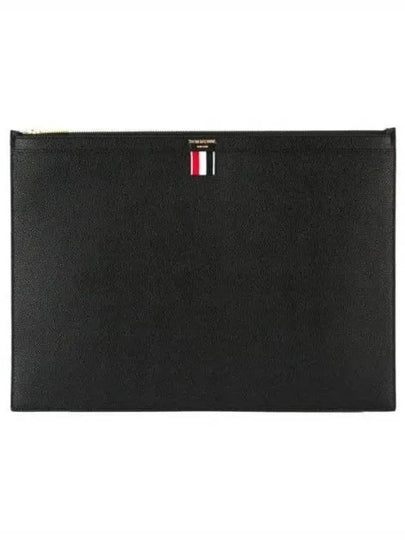 Pebble Grain Leather Large Zipper Laptop Holder Black - THOM BROWNE - BALAAN 2