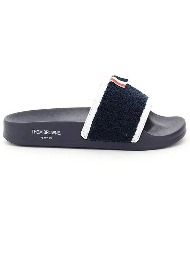 Men's Three-Stripe Tab Terry Slide Slippers Navy - THOM BROWNE - BALAAN 3