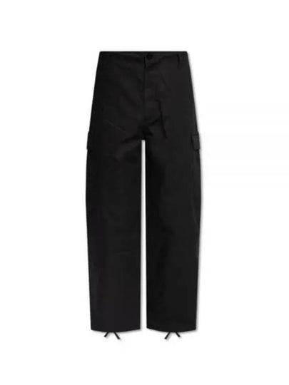 Paris Label Flap Pocket Workwear Cargo Cotton Straight Pants Black - KENZO - BALAAN 2