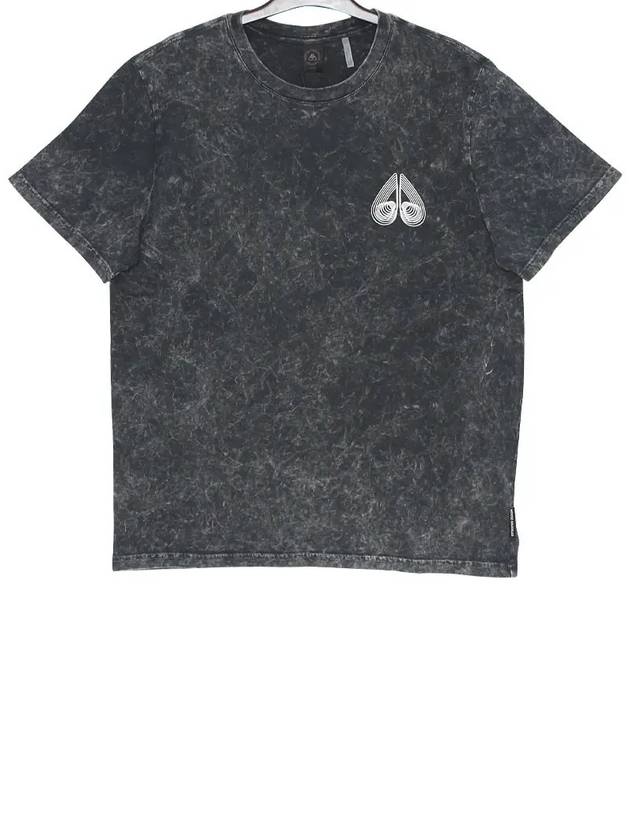 Logo Print Bleach Effect Short Sleeve T-Shirt Black Wash - MOOSE KNUCKLES - BALAAN 4