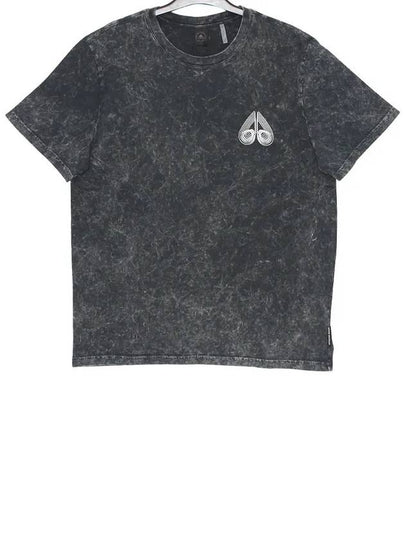 Logo Print Bleach Effect Short Sleeve T-Shirt Black Wash - MOOSE KNUCKLES - BALAAN 2