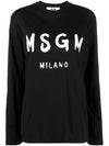 Milano Brushed Logo Cotton Long Sleeve T-Shirt Black - MSGM - BALAAN 2