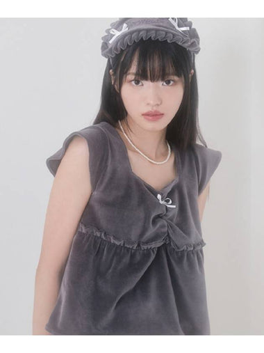 Velvet Pajama Top Charcoal - ZIZEMUSEUM - BALAAN 1