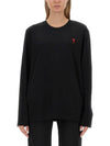 Chain Stitch Heart Logo Long Sleeve T-Shirt Black - AMI - BALAAN 2