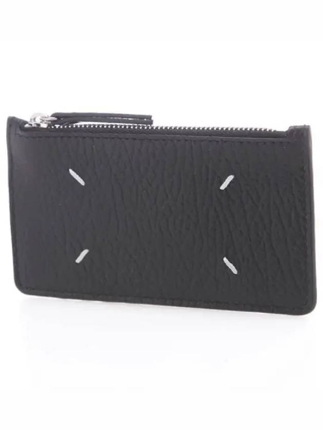 Pebble Leather Stitch Logo Zipper Card Wallet Black - MAISON MARGIELA - BALAAN 2