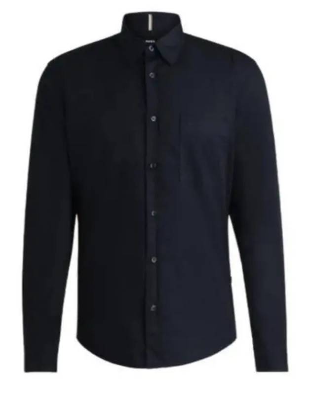 Regular Fit Washed Cotton Twill Long Sleeve Shirt Dark Blue - HUGO BOSS - BALAAN 2