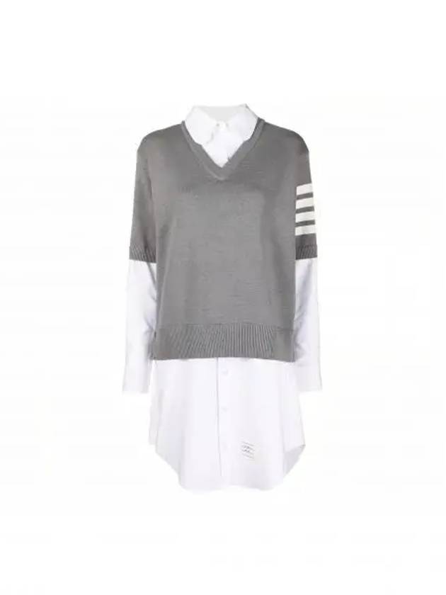 Women's 4 Bar Cotton Shirt Midi Dress White Grey - THOM BROWNE - BALAAN 2