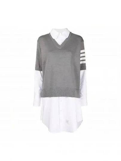 Women's 4 Bar Cotton Shirt Midi Dress White Grey - THOM BROWNE - BALAAN 2