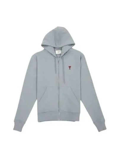 Red Small Heart Logo Cotton Hooded Zip-up Clay Blue - AMI - BALAAN 2