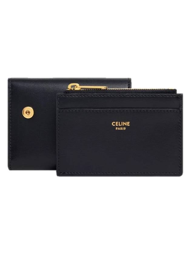 Triomphe Compact Shiny Calfskin Coin Half Wallet Black - CELINE - BALAAN 5