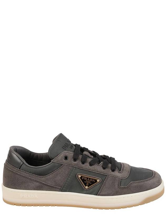 Enamel Triangle Suede Low Top Sneakers Grey - PRADA - BALAAN 2