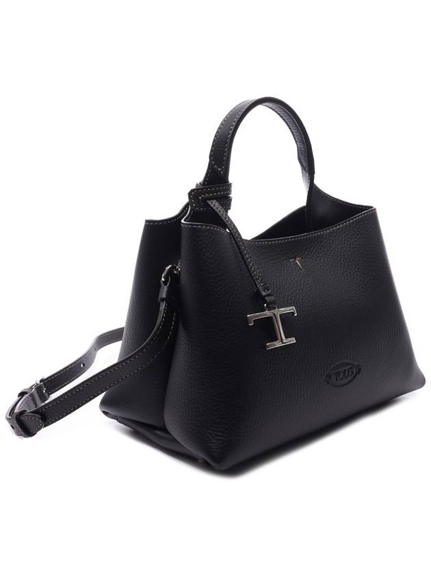 Logo Charm Leather Micro Tote Bag Black - TOD'S - BALAAN 4