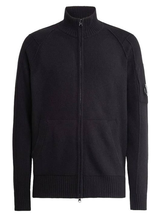 Lens Wappen Lambswool Zip-Up Cardigan Black - CP COMPANY - BALAAN 1