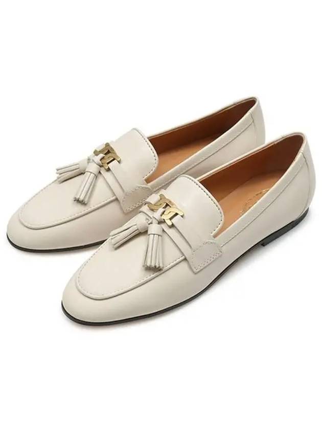 Tassel Embellished Leather Loafers White - TOD'S - BALAAN 3