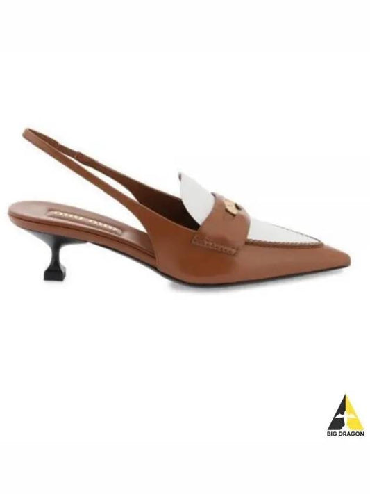 Leather Penny Slingback Heels Brown - MIU MIU - BALAAN 2