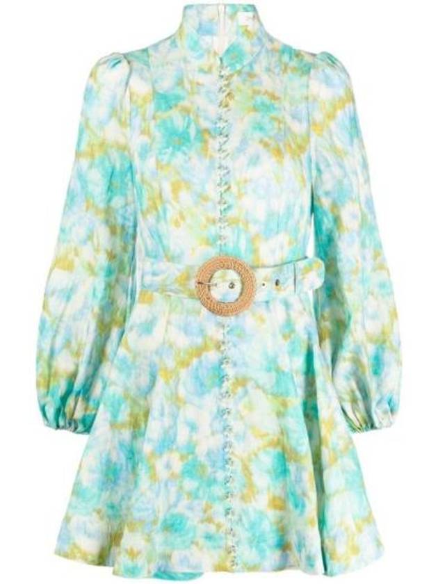 Women's High Tide Button Ikat Floral Short Dress Aqua - ZIMMERMANN - BALAAN 2