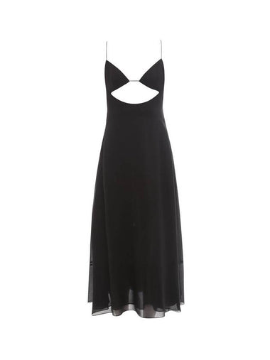 Crepe Viscose Backless Long Dress Black - SAINT LAURENT - BALAAN 1