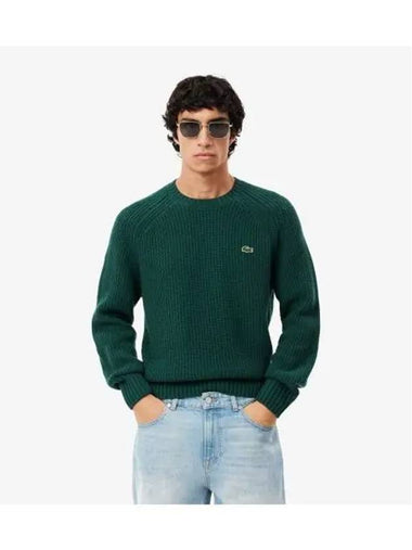 Men s Ribbed Wool Pullover Deep Green - LACOSTE - BALAAN 1