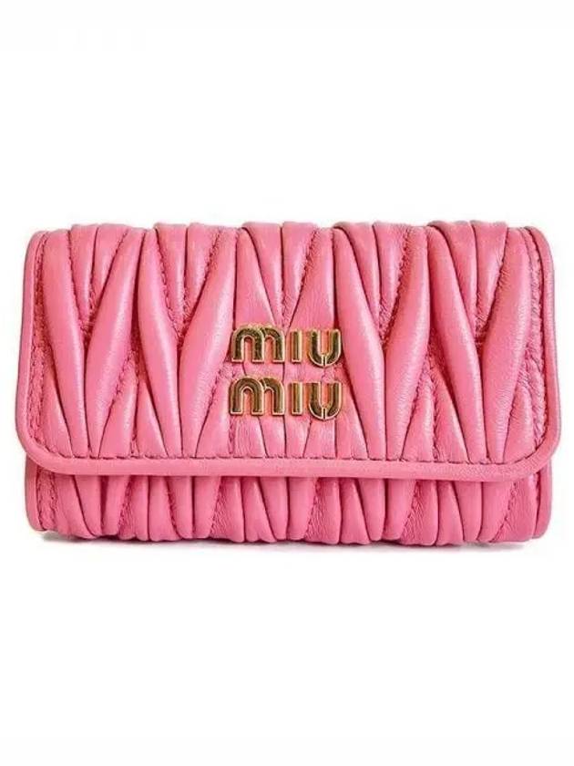 Gold Logo Plaque Matelasse Leather Key Holder Pink - MIU MIU - BALAAN 2