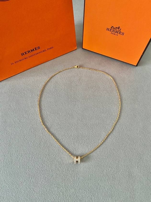 Mini Pop H Pendant Necklace Gold Marron Glace - HERMES - BALAAN 8