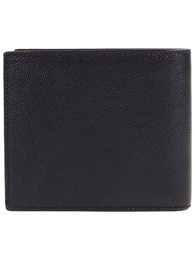 Classic Logo Textured Leather Half Wallet Black - SAINT LAURENT - BALAAN 3